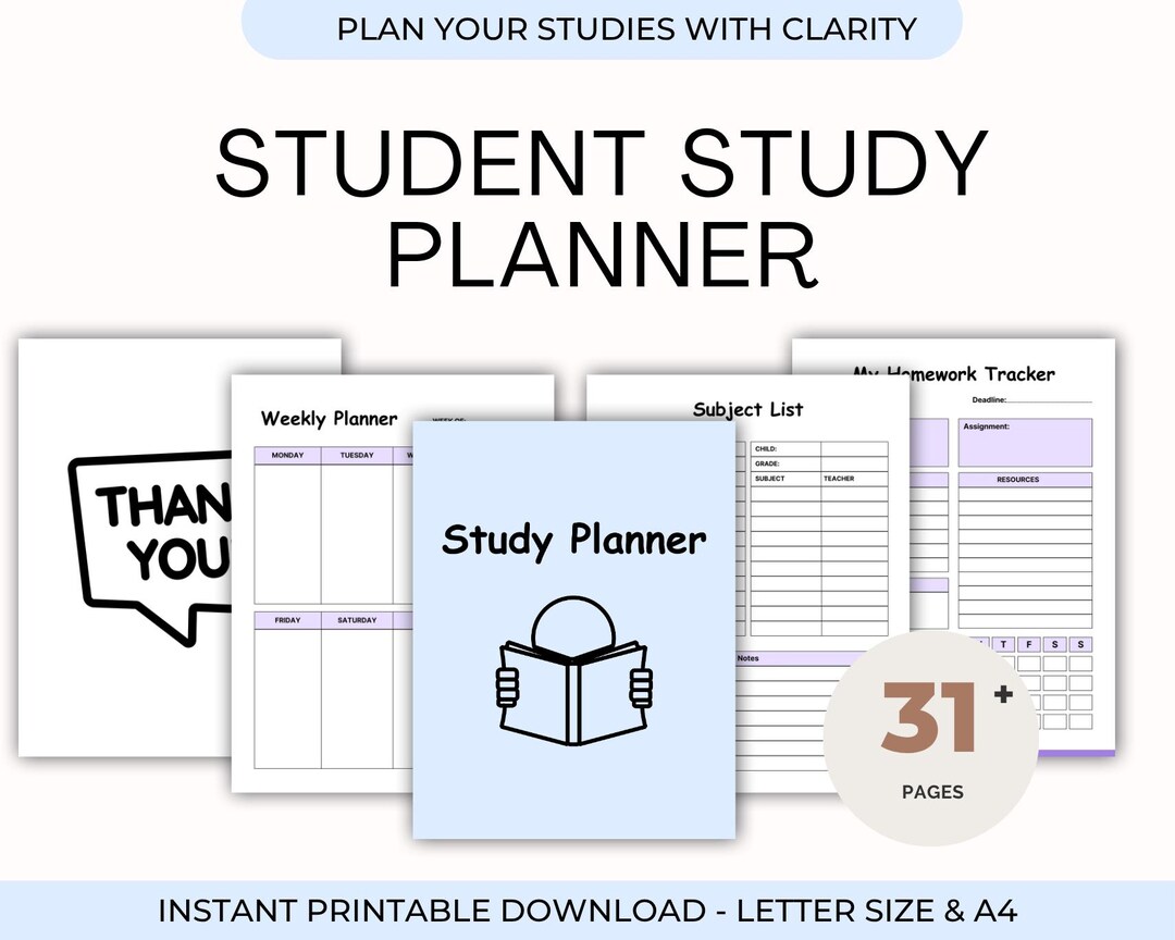 Printable Study Planner | Student Homework Tracker | School & College ...