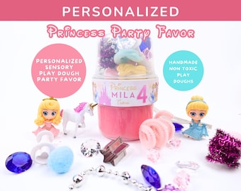 Recuerdos de fiesta de plastilina de princesa: Tarro de regalo de cumpleaños personalizado
