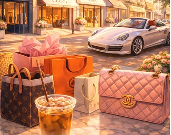 Designer Shopping & Coffee Date in Paris - Art Print