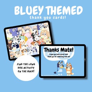 Bluey Themed Thank You Cards with Find the Long Dog Game - Downloadable PDF