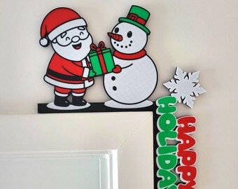 3D Printed Santa & Snowman “Happy Holidays” Sign – Tiered Tray Decor
