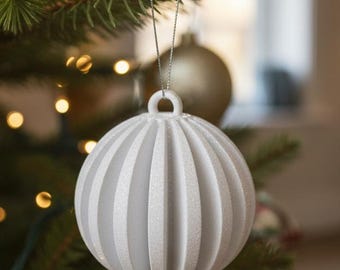 Modern 3D Printed Ribbed Christmas Ornament | Minimalist Holiday Tree Decor