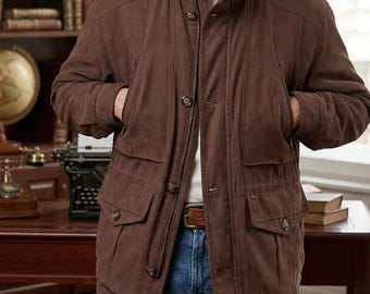 Vintage Westbury Brown Micro-Suede Utility Jacket | 90s Multi-Pocket Cargo Coat