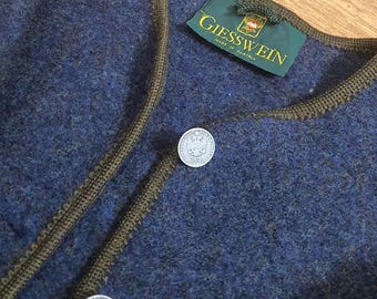 Vintage Giesswein Boiled Wool Jacket | Navy Blue Austrian Trachten Cardigan, Imperial Coin Buttons