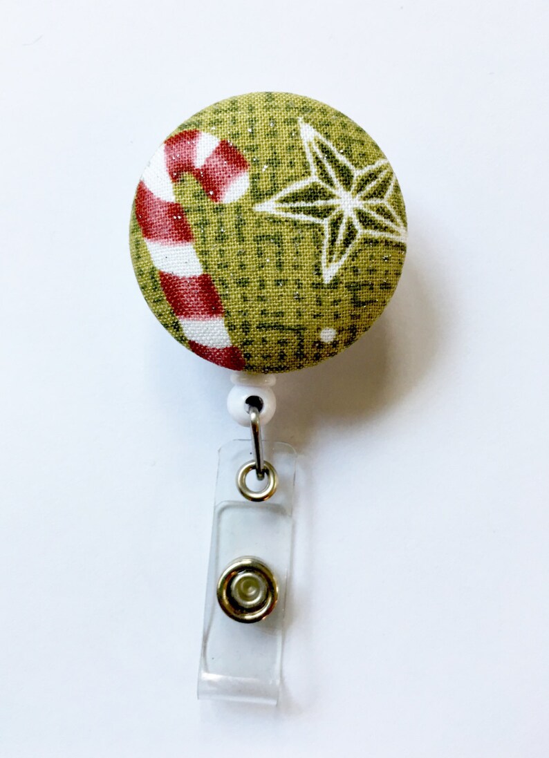 sweet badge reel Button badge holder retractable badge holder CANDYCANE fabric badge reel Orange candycane button reel