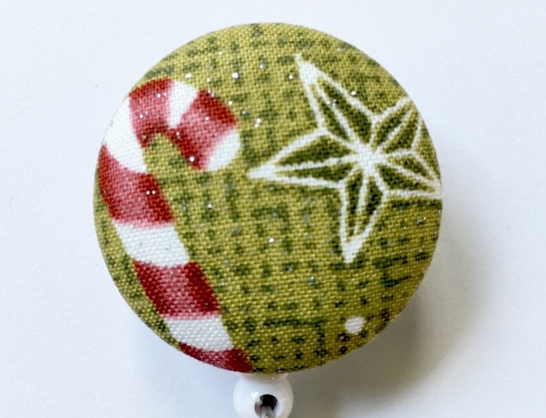 sweet badge reel Button badge holder retractable badge holder CANDYCANE fabric badge reel Orange candycane button reel