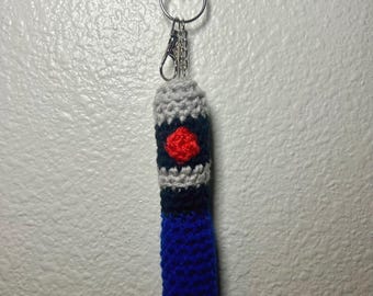 Blue lightsaber crochet keychain
