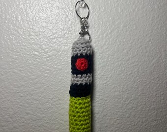 Green lightsaber crochet keychain