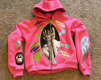 Y2K Graphic Zip-Up Hoodie Flame Sleeve, Oversized Streetwear Jacket