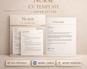 Nurse CV Template UK | Nursing Resume | Ats-Friendly | Registered Nurse NHS | Word & Canva | Cover Letter | Primz