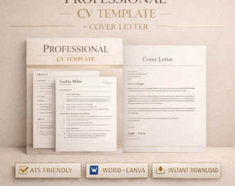 Professional CV Template UK | ATS-Friendly Resume Word & Google Docs | Editable Modern Curriculum Vitae | Instant Download