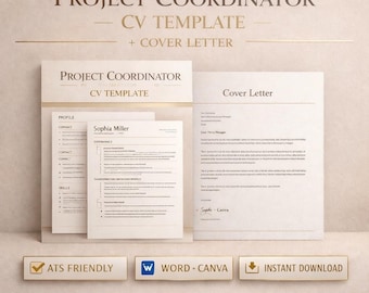 Project Coordinator CV Template | Project Support Resume Template | ats friendly cv | uk job application | word & canva | instant download