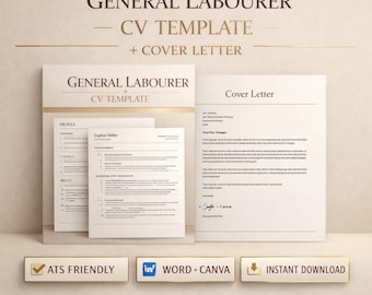 General Labourer CV Template | Labour Worker Resume Template | ats friendly cv | uk job application | word & canva | instant download