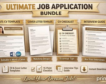 CV Template Bundle | ATS Friendly Resume Template + Cover Letter | Job Application Kit | Interview Guide | Editable Word & Canva CV