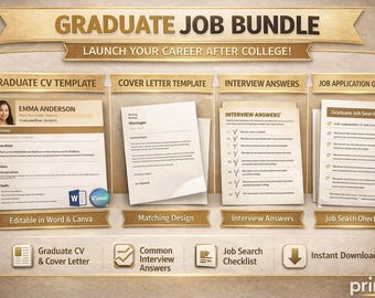 Graduate CV Template Bundle | Entry Level Resume + Cover Letter | No Experience CV | ATS Friendly | Job Application Pack