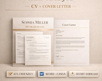 Part Time Job Cv Template Ats Resume, No Experience Cv, Student Cv, Uk Job Cv, Word Canva, Instant Download