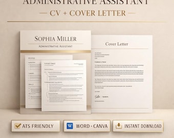 Administrative Assistant CV Template | Admin Resume Template | ATS friendly cv | Uk job application | Word & canva | Instant download