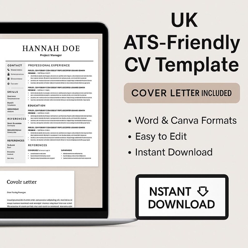 Ats-friendly CV Template UK | Word & Canva | Professional Modern Resume ...
