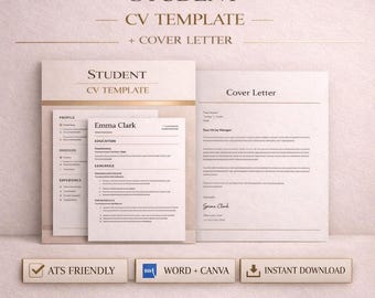 Student CV Template | First Job Resume Template | ats friendly cv | uk job application | word & canva | instant download