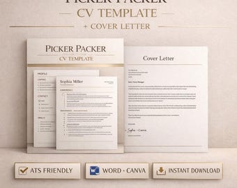 Picker Packer CV Template | Warehouse Picker Resume Template | ats friendly cv | uk job application | word & canva | instant download