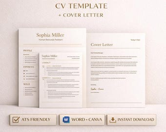 Minimalist CV Template UK | Professional ATS-Friendly Resume | Word & Canva | Cover Letter Included | Primz