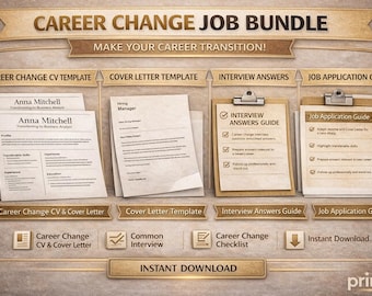Career Change CV Template Bundle | ATS Resume Template, Cover Letter & Interview Guide for Career Switch