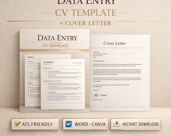 Data Entry CV Template | Data Entry Resume Template | ats friendly cv | uk job application | word & canva | instant download