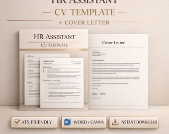 HR Assistant CV Template | Human Resources Resume Template | ats friendly cv | uk job application | word & canva | instant download