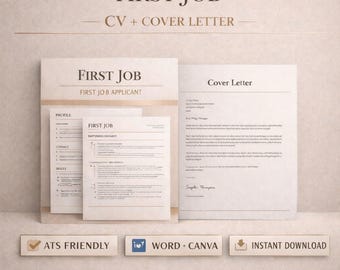 First Job CV template uk, no experience resume, ats friendly cv, cv + cover letter, beginner cv template, instant download