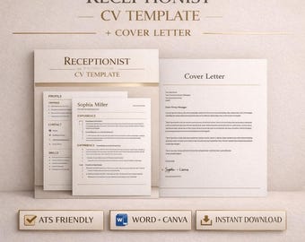 Receptionist CV Template | Front Desk Resume Template | ats friendly cv | uk job application | word & canva | instant download