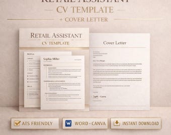 Retail Assistant CV Template | Retail Resume Template | ats friendly cv | uk job application | word & canva | instant download