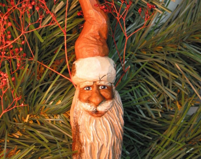Santa Wood Carving Ornament Original Carved Santa Hand Etsy