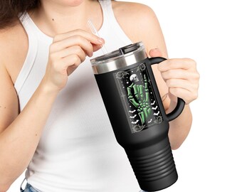 Spooky Skeleton Insulated Travel Mug | 40oz Halloween Cup, Personalized Coffee Tumbler, Gifts for Him/Her, Autumn Drinkware, Skull Mug