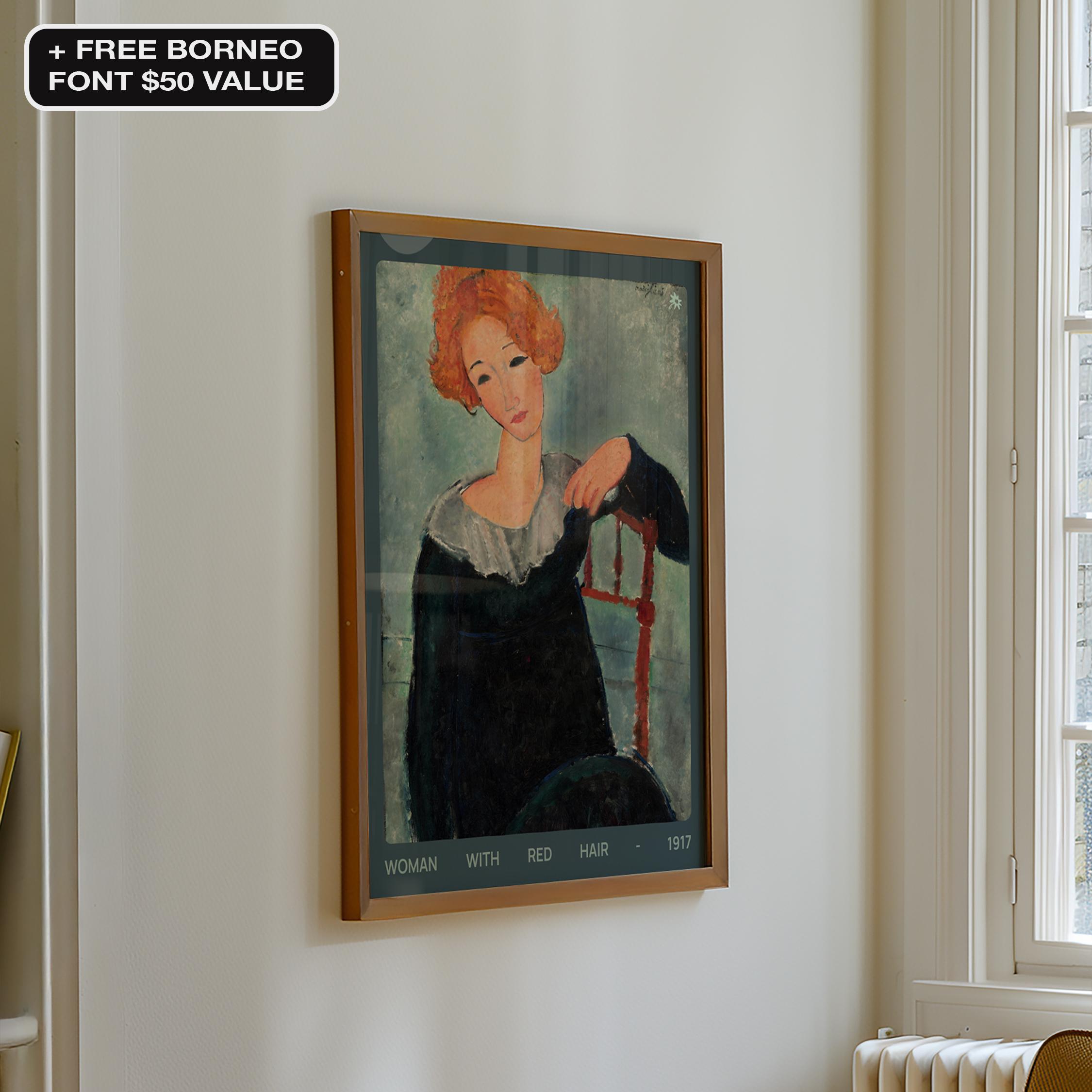 モディリアーニの「赤毛の女」版画：ヴィンテージ表現主義の肖像画