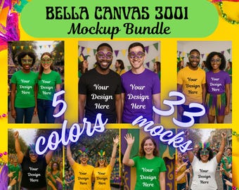 Conjunto de maquetas para el Festival de Mardi Gras – Ropa unisex Bella Canvas 3001 / Imagen digital del producto de carnaval