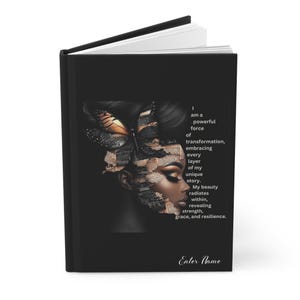 Personalized Affirmation Journal, Empowered Black Woman Hardcover Notebook, Custom Name Inspirational Diary Gift image 2