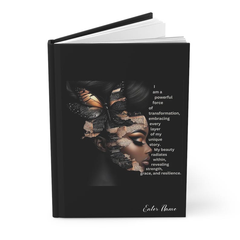 Personalized Affirmation Journal, Empowered Black Woman Hardcover Notebook, Custom Name Inspirational Diary Gift image 2