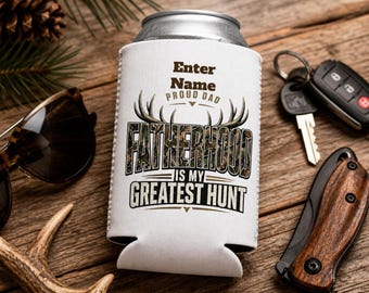Personalized Hunting Dad Can Cooler, Custom Name Gift for Dad, Hunting Gift, Outdoorsman Gift, Camouflage Dad Gift