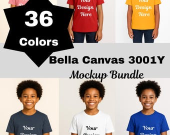 Bella Canvas 3001Y Youth T-Shirt Mockup | Flat Lay & Lifestyle (Digital Download)