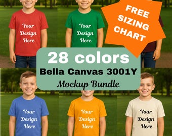Bella Canvas 3001Y Youth T-Shirt Mockup | Flat Lay Bundle (Digital Download)