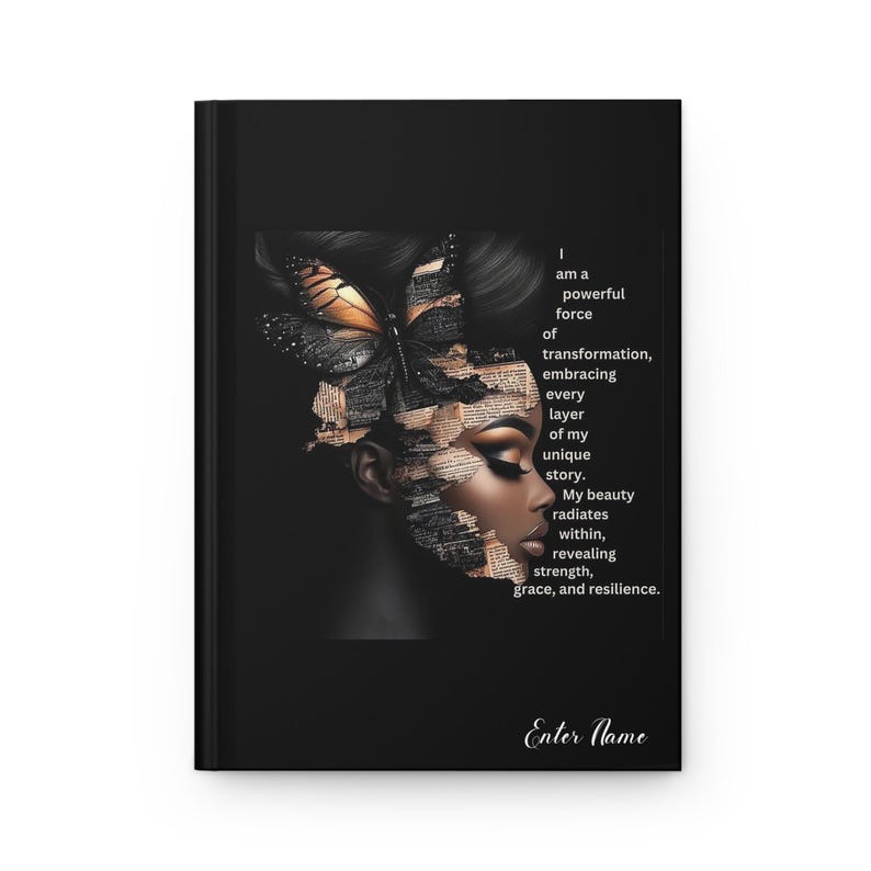 Personalized Affirmation Journal, Empowered Black Woman Hardcover Notebook, Custom Name Inspirational Diary Gift image 1