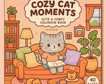 Cozy Cat Moments Coloring Book | Bold Easy Kawaii Pages (Digital Download)