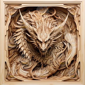 Dragon 3D Illusion, Laser Engraving, CNC Carving: Grayscale PNG Files (Digital Download)
