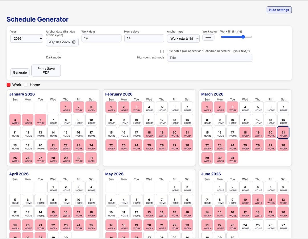 Offshore Hitch Schedule Generator | Rotational Work Calendar Tool ...