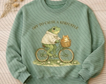 Cottagecore Frog Bicycle Cat PNG, Whimsical Sublimation Design (Digital Download)