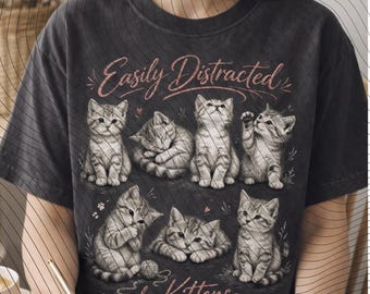 Vintage Kitten Line Art PNG, Cat Mom Design, 90s Tattoo Style (Digital Download)