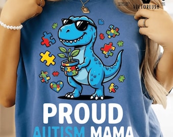 Proud Autism Mama Dinosaur PNG, Autism Awareness Puzzle Piece Design (Digital Download)
