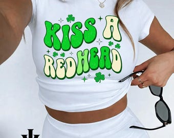 Kiss a Redhead Png, Funny Redhead Shirt Design, Retro St Patrick's Day Typography Png, Ginger Humor Sublimation
