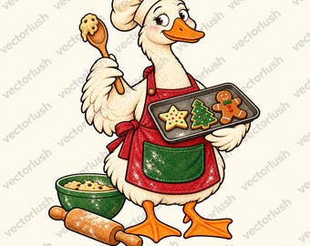 Christmas Goose PNG, Cute Baker Goose with Cookies, Vintage Holiday Clipart, Christmas Baking Sublimation Design, Digital Download