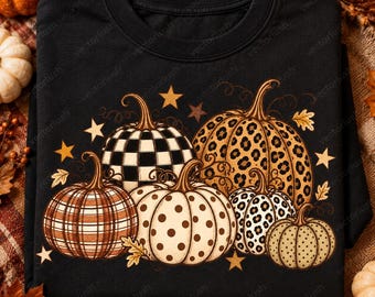 Leopard Pumpkin PNG, Six Neutral Patterned Pumpkins with Checker and Plaid Prints, Fall Digital Download